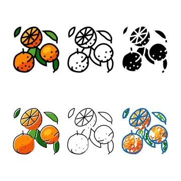 Ripe orange cut leaf mix color icon vector Stock Illustration