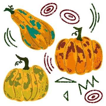 Ripe orange pumpkins. Vector grainy set of texture elements, cartoon style, d Stock Illustration