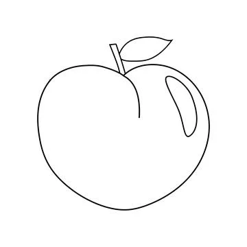 Ripe peach fruit with leaf, doodle style vector outline for coloring book Stock Illustration