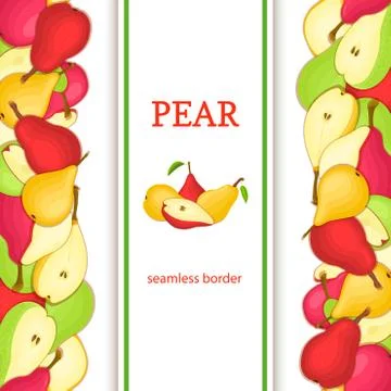 Ripe pear vertical seamless border. Vector illustration card with composition Stock Illustration
