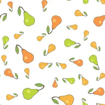 Ripe Pears Flat Vector Seamless Pattern on White Stock Illustration