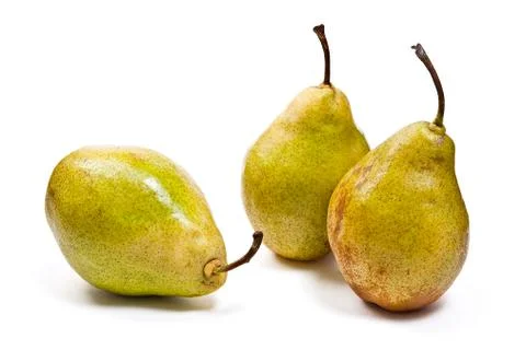 Ripe pears isolated on white background. With clipping path. Stock Photos