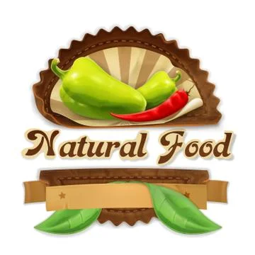Ripe peppers, vector label design Stock Illustration