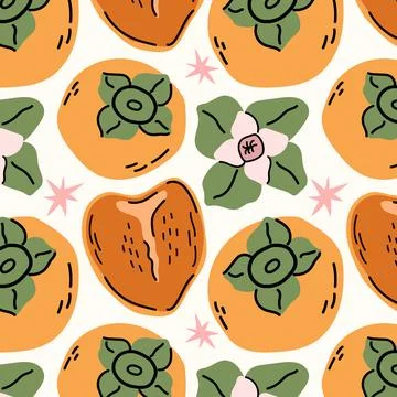 Ripe Persimmon Fruit Seamless Vector Background Pattern Stock Illustration