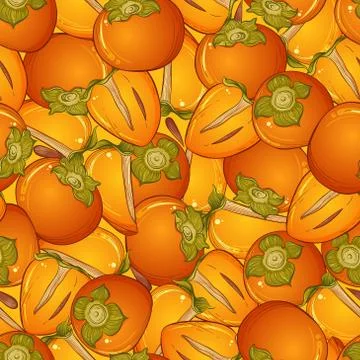 Ripe persimmon seamless pattern Stock Illustration