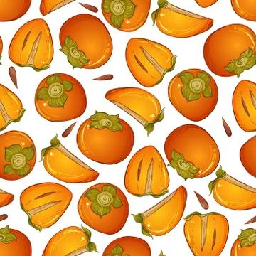 Ripe persimmon seamless pattern Stock Illustration