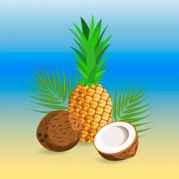 Ripe pineapple and coconut Stock Illustration