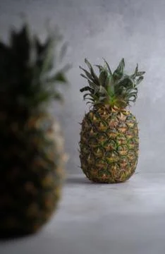 Ripe pineapple on a gray background. Stock Photos