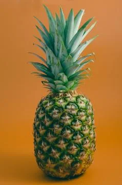 Ripe pineapple on orange background Stock Photos