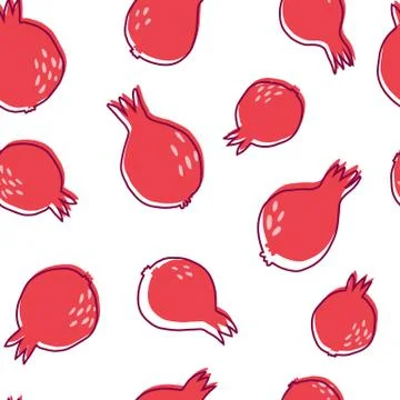 Ripe pomegranate seamless pattern. Doodle fresh organic summer fruit. Design  Illustrazione stock