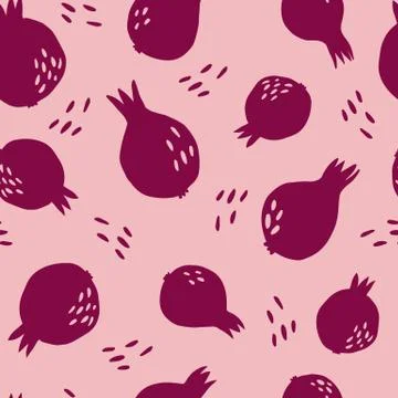 Ripe pomegranate seamless pattern. Doodle fresh organic summer fruit wallpape Stock Illustration