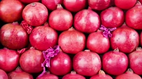 Ripe pomegranates arranged in rows Stock Footage 338167128