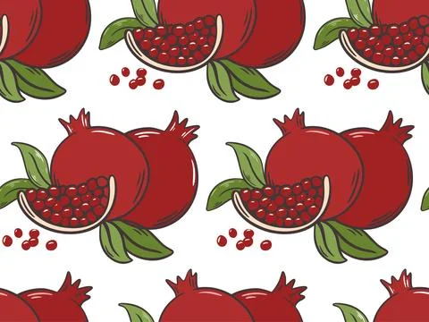 Ripe pomegranates continuous background vector graphics Stock Illustration