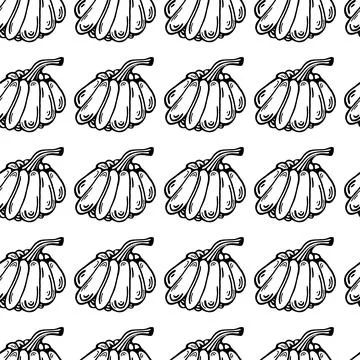 Ripe pumpkins seamless vector pattern. Hand drawn illustration on white Illustrazione stock