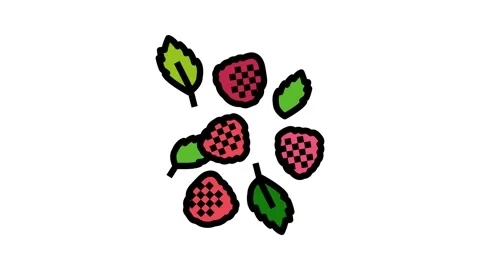 Ripe raspberry berries color icon animation Stock Footage 225020473