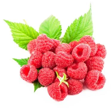 Ripe raspberry with green leaf Stock Photos