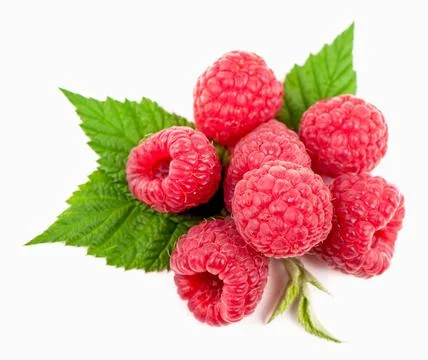 Ripe raspberry with green leaf Stock Photos