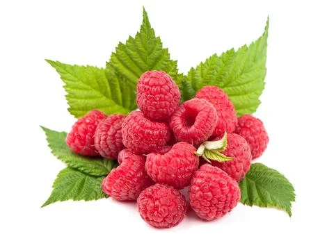 Ripe raspberry with green leaf Foto stock