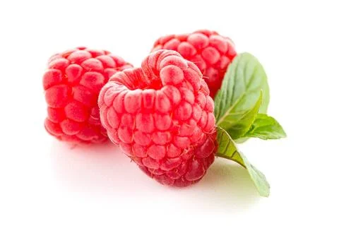 Ripe raspberry with leaf Ripe raspberry with leaf isolated on white backgr... Stock Photos