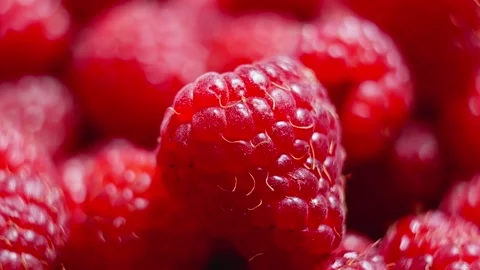 Ripe raspberry rotating. Juicy and delicious red berries. Organic food. Stock Footage 285066945