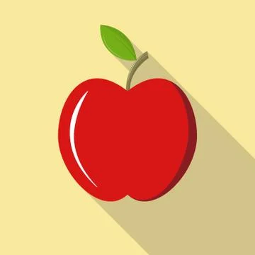 Ripe red Apple, flat design, long shade Stock Illustration