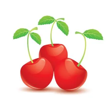 Ripe red cherry with leaves Stock Illustration