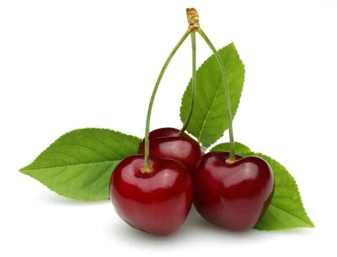 Ripe red cherry with leaves Stock-Fotos