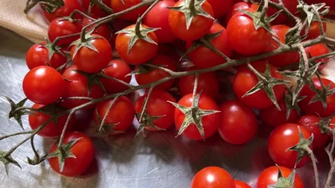 Ripe red cherry tomatoes in top view Stock Footage 277758682