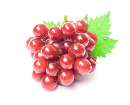 Ripe red grape with leaf on white background, fruit healthy concept Stock Photos