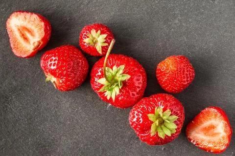 Ripe red strawberries on  table Stock Photos