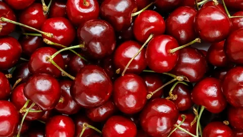 Ripe red sweet cherry, top view. Rotation. Stock Footage 134822682