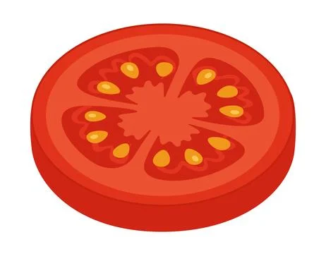 Ripe red tomato slice. Hand drawn trendy flat style isolated on transparent.. Stock Illustration