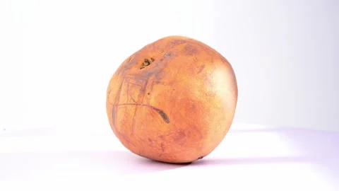 Ripe round pear fruit with marked blemished skin rotating Stock Footage 344955122