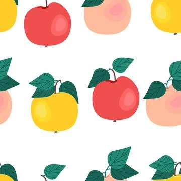 Ripe ruddy apples seamless pattern. Vector illustration. Fruit print Stock Illustration