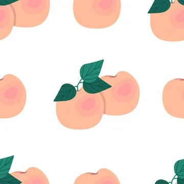 Ripe ruddy peaches seamless pattern. Vector illustration. Fruit print Stock Illustration
