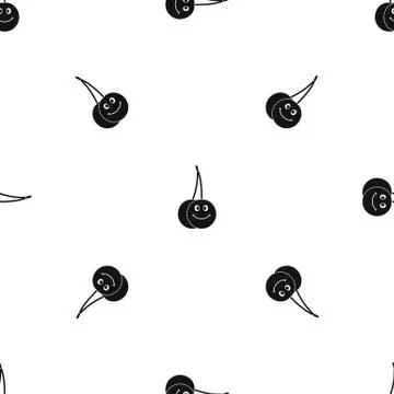 Ripe smiling cherry pattern seamless black Stock Illustration