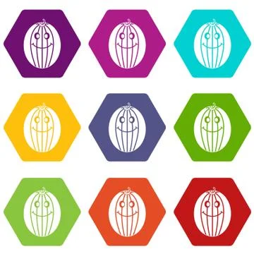 Ripe smiling melon icon set color hexahedron Ilustración de archivo