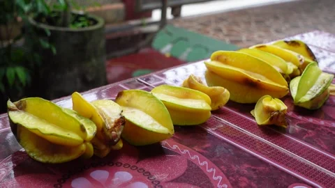 Ripe starfruit that has turned yellow Stock Footage 300876045
