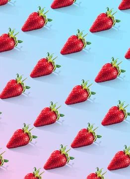 Ripe strawberries pattern. Food pattern. Gradient background. Vertical Stock Photos