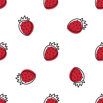 Ripe strawberries seamless vector pattern in flat style on white background Stock Illustration