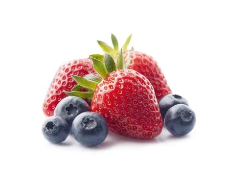 Ripe strawberry with blueberries Stock Photos