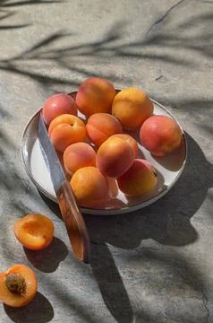 Ripe Sweet Apricots On Stone Table Stock Photos
