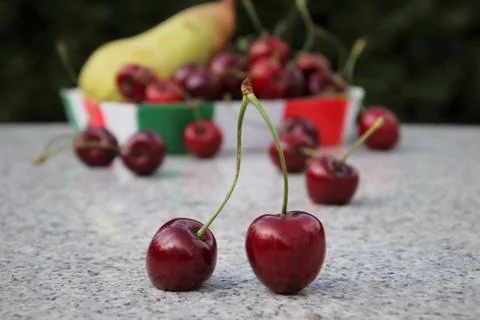 Ripe sweet cherry on the table. Stock Photos