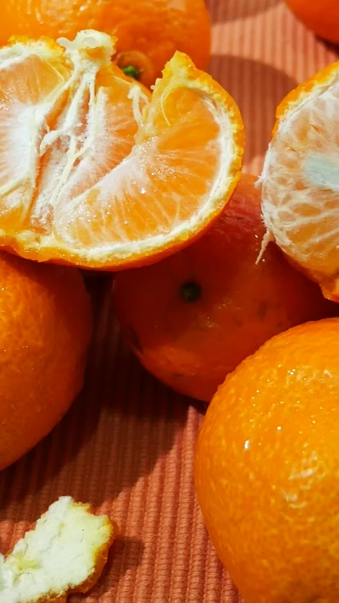 Ripe tangerines are on the table. Stock Footage 314043970