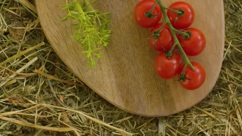 Ripe tomatoes and camembert Stock Footage 137056946