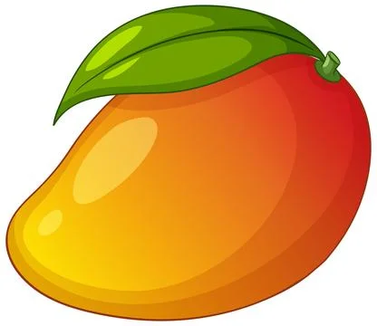 Ripe Tropical Mango Vector Illustration with Green Leaf on White Background Stock Illustration