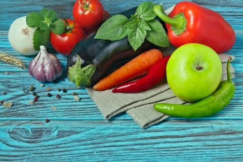 Ripe vegetables on a blue background Stock-Fotos