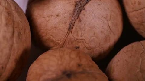 Ripe walnuts rotates slowly. macro background Stock Footage 118469322