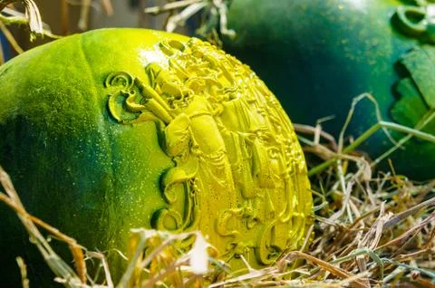 Ripe watermelon with original pattern Stock Photos