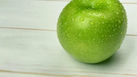 Ripe wet green apple Stock Footage 151218937